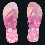 Glamourous pink sparkles Monogram Flip Flops<br><div class="desc">NewParkLane - Get ready for summer with these monogrammed flip flops, with a pink shimmery, sparkling background, and a hot pink frame for your monogram. Cute design for any girl who loves glamour! Easy to customize in Zazzle with your own text for a personalized design. All text style, colours, sizes...</div>