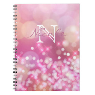 Glamourous Pink Sparkles Monogram Photo Notebook