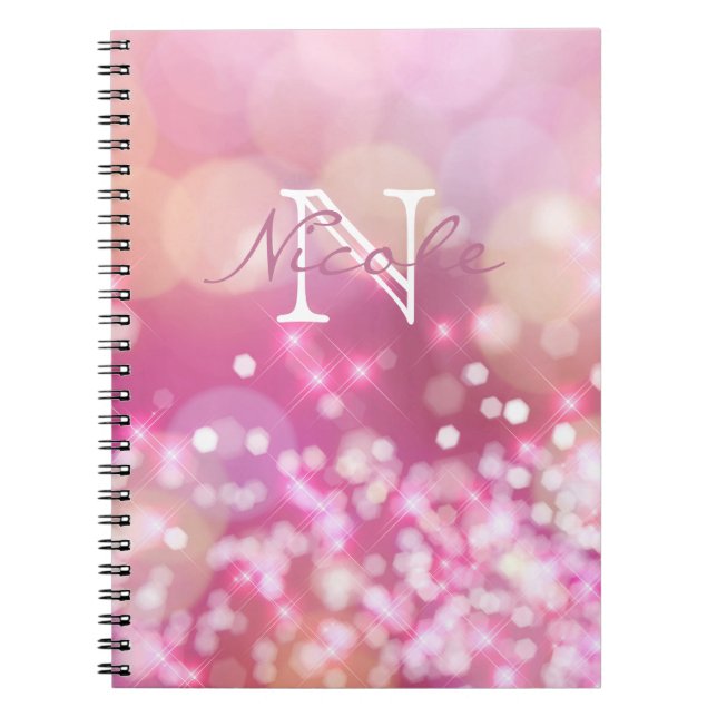 Glamourous Pink Sparkles Monogram Photo Notebook (Front)