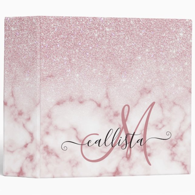 Glamourous Pink White Glitter Marble Gradient Ombr Binder (Front/Spine)