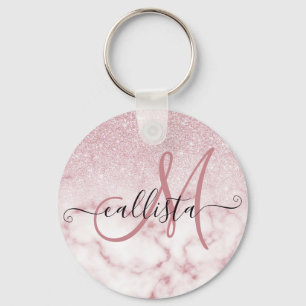 Glamourous Pink White Glitter Marble Gradient Ombr Keychain