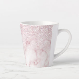 Glamourous Pink White Glitter Marble Gradient Ombr Latte Mug