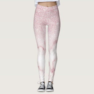 Glamourous Pink White Glitter Marble Gradient Ombr Leggings
