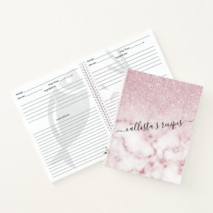 Glamourous Pink White Glitter Marble Gradient Ombr Notebook