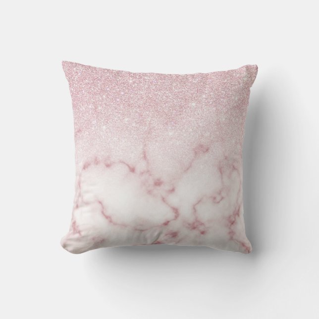 Glamourous Pink White Glitter Marble Gradient Ombr Throw Pillow (Front)