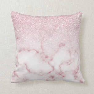 Glamourous Pink White Glitter Marble Gradient Ombr Throw Pillow
