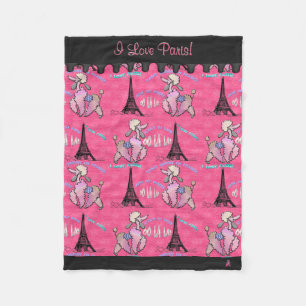 Glamourous Poodle in Paris on Pink (Personalized) Fleece Blanket