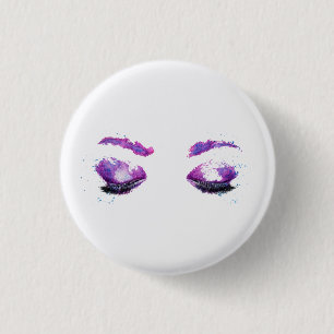 Glamourous Purple Eyes & Brows Watercolor 1 Inch Round Button