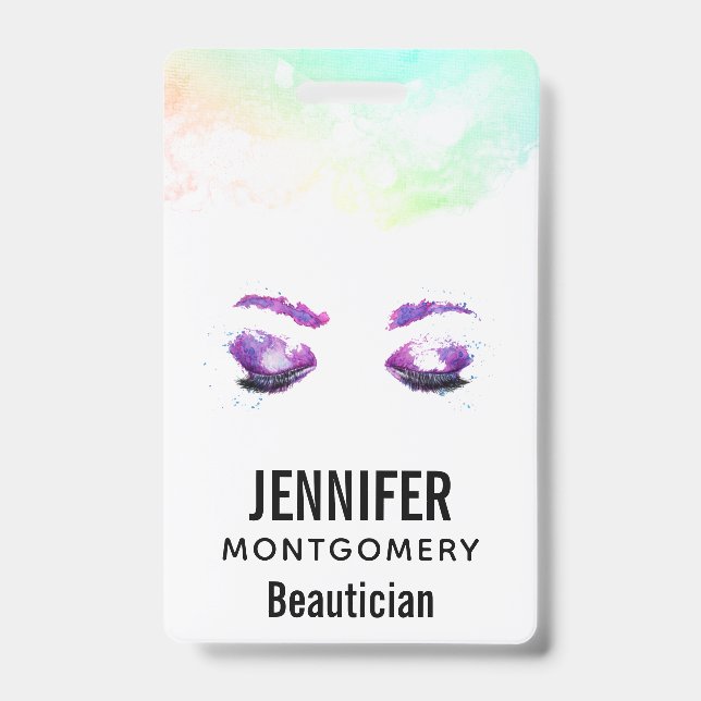 Glamourous Purple Eyes & Brows Watercolor Badge (Front)