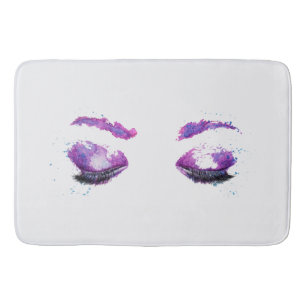 Glamourous Purple Eyes & Brows Watercolor Bath Mat