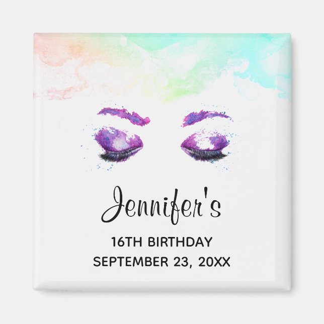 Glamourous Purple Eyes & Brows Watercolor Birthday Magnet (Front)