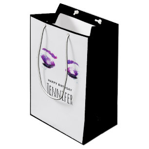 Glamourous Purple Eyes & Brows Watercolor Birthday Medium Gift Bag