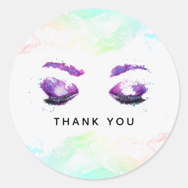 Glamourous Purple Eyes & Brows Watercolor  Classic Round Sticker (Front)