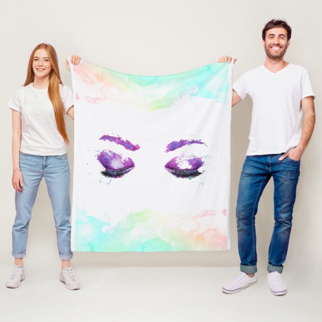 Glamourous Purple Eyes & Brows Watercolor Fleece Blanket (In Situ)