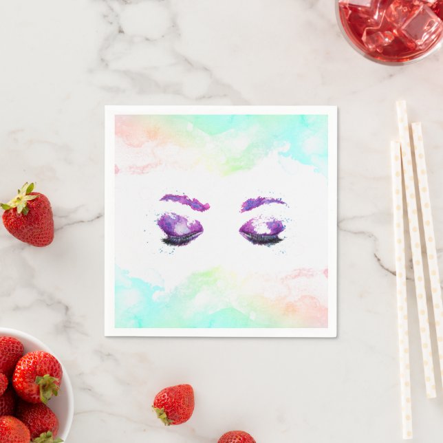Glamourous Purple Eyes & Brows Watercolor  Napkin (Insitu)