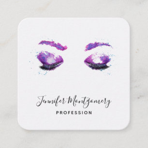 Glamourous Purple Eyes & Brows Watercolor Square Business Card