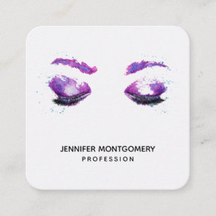 Glamourous Purple Eyes & Brows Watercolor  Square Business Card