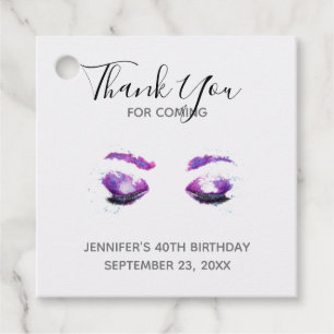 Glamourous Purple Eyes & Brows Watercolor Thank Yo Favour Tags