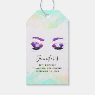 Glamourous Purple Eyes & Brows Watercolor Thank Yo Gift Tags