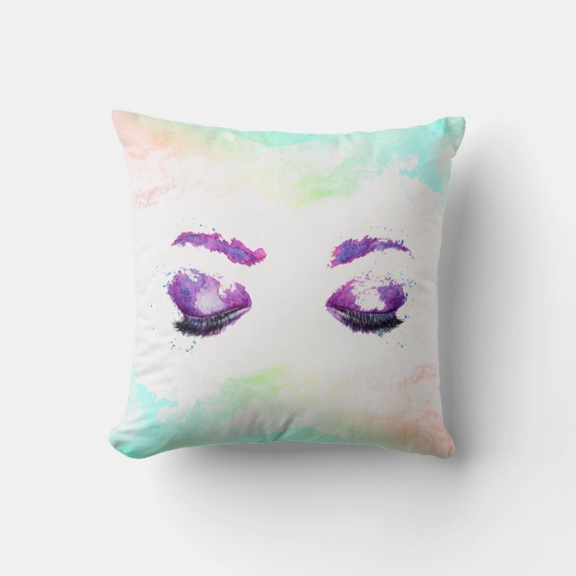 Glamourous Purple Eyes & Brows Watercolor  Throw Pillow (Front)