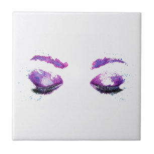Glamourous Purple Eyes & Brows Watercolor Tile