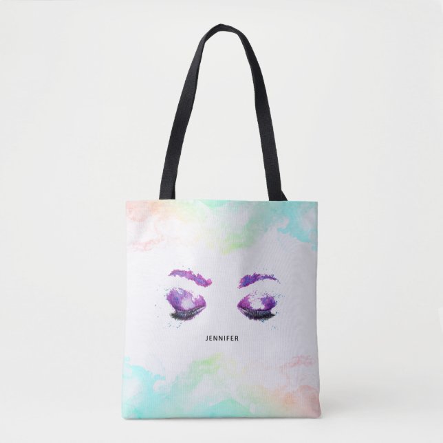 Glamourous Purple Eyes & Brows Watercolor Tote Bag (Front)