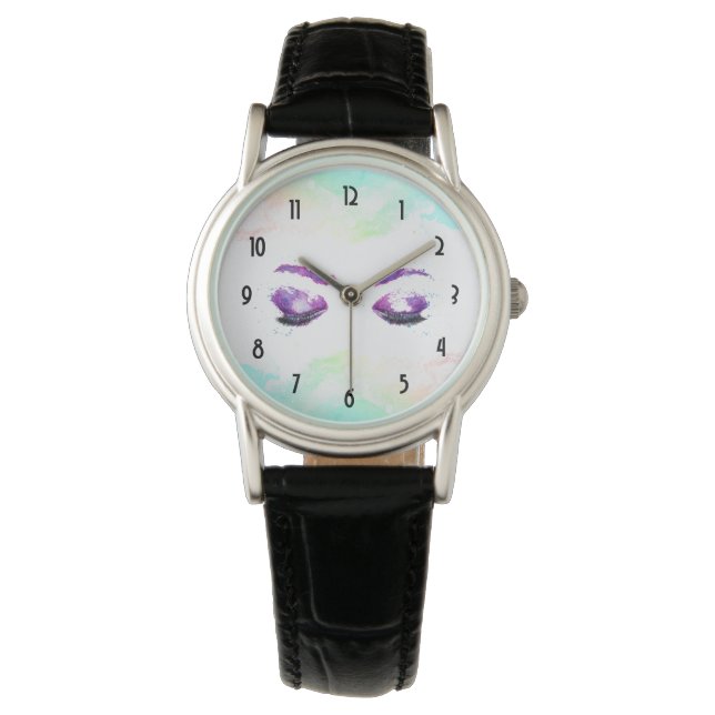 Glamourous Purple Eyes & Brows Watercolor  Watch (Front)