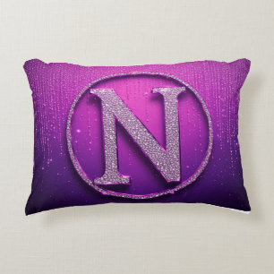 Glamourous Purple N Monogram Diamond Glitter Circl Accent Pillow