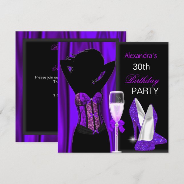 Glamourous Purple Wild Leopard Birthday Party Invitation (Front/Back)