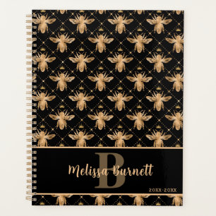 Glamourous Queen Bee Black and Gold Personalized Planner