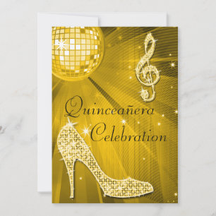 Glamourous Quinceañera Disco Ball and Sparkle Heel Invitation