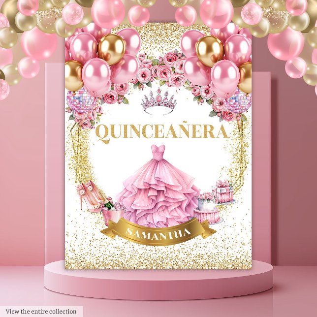 Glamourous Quinceañera Wall Decor Pink Gold Theme Tapestry (Glamorous Quinceañera Wall Decor Pink Gold Theme

)