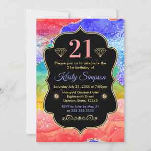 Glamourous Rainbow Alcohol Ink Agate Birthday Invitation