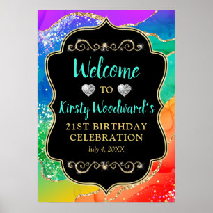 Glamourous Rainbow Alcohol Ink Agate Birthday Poster
