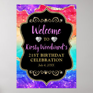 Glamourous Rainbow Alcohol Ink Agate Birthday Poster