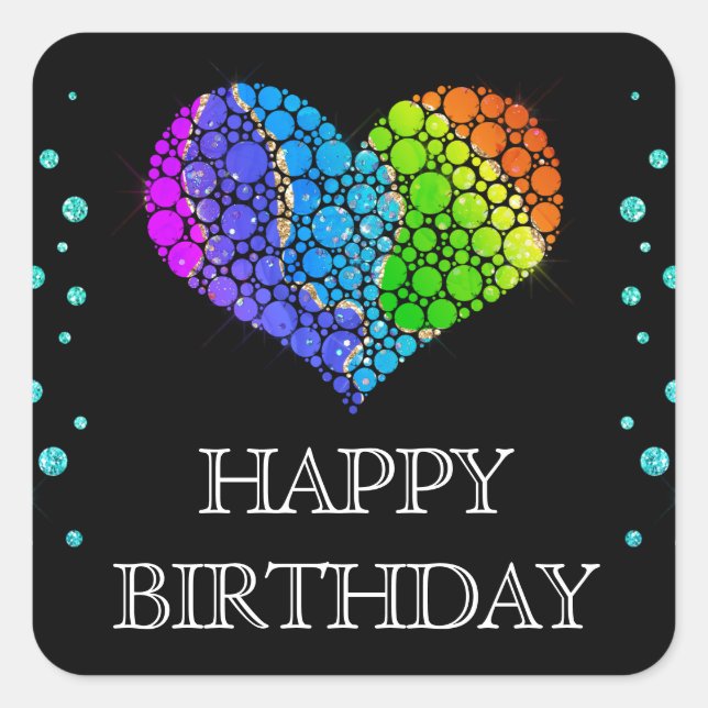 Glamourous Rainbow Glitter Agate Heart birthday Square Sticker (Front)