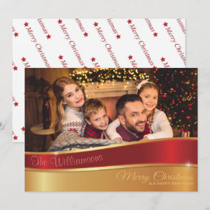 Glamourous Red and Gold Christmas Photo Holiday Card