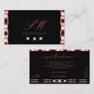 Glamourous Red Black Sparkling Diamonds Initials Business Card