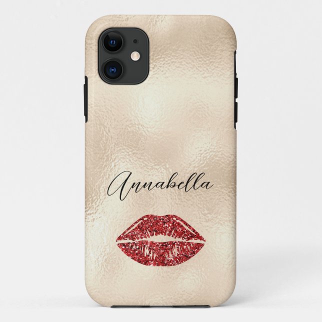 Glamourous Red Lips on Champagne Gold Case-Mate iPhone Case (Back)