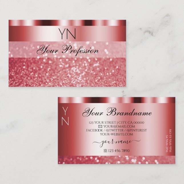 Glamourous Red Sparkling Glitter Monogram Shimmery Business Card (Front/Back)