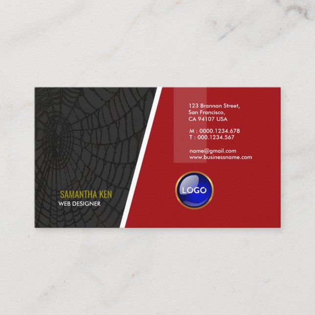 Glamourous Red Spider Web Designer Business Card (Front)