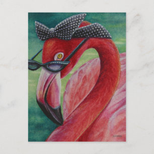 Glamourous Retro Pink Flamingo Watercolor Art Postcard