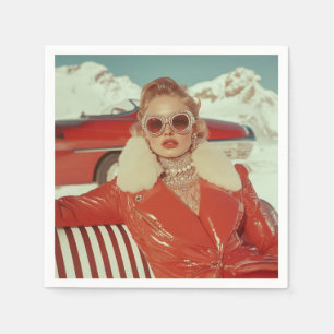 Glamourous Retro Winter Style in Alpine Setting Napkin