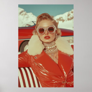 Glamourous Retro Winter Style in Alpine Setting Poster