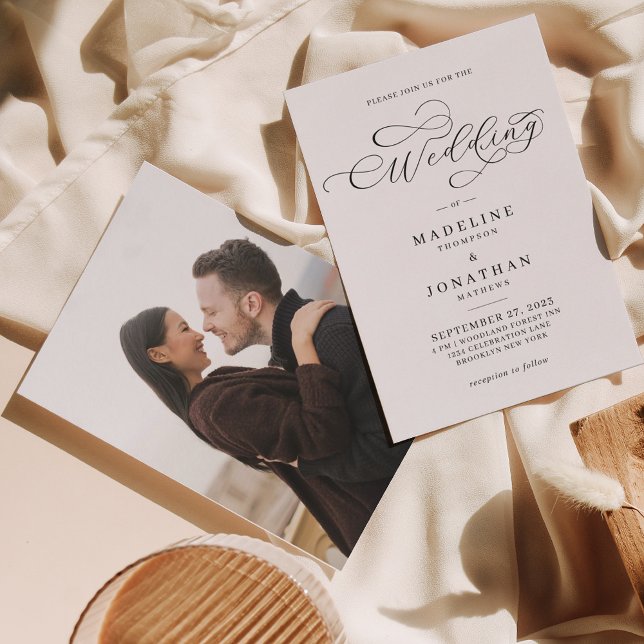 Glamourous Romantic Calligraphy Photo Wedding Invitation (Creator Uploaded)