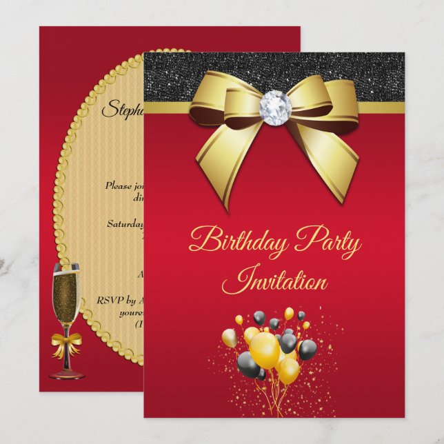 Glamourous, Romantic  Elegance Birthday Party Invitation (Front/Back)