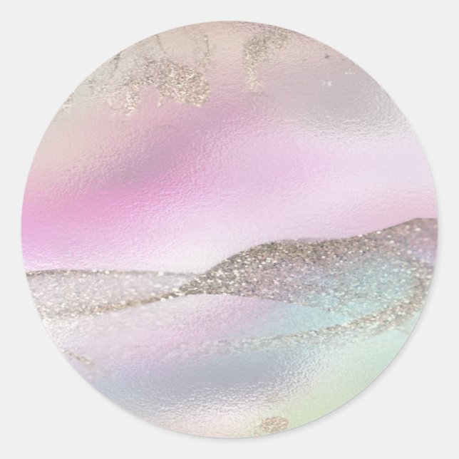 Glamourous Romantic iridescent  pearl holographic  Classic Round Sticker (Front)