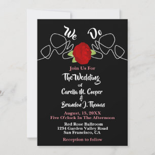 Glamourous Romantic We Do Red Rose Black Wedding Invitation
