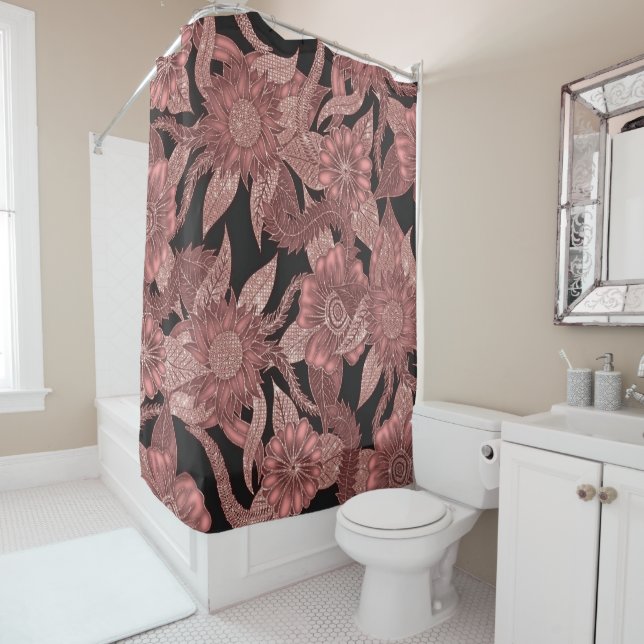 Glamourous Rose Gold Black Glitter Flowers (In Situ)