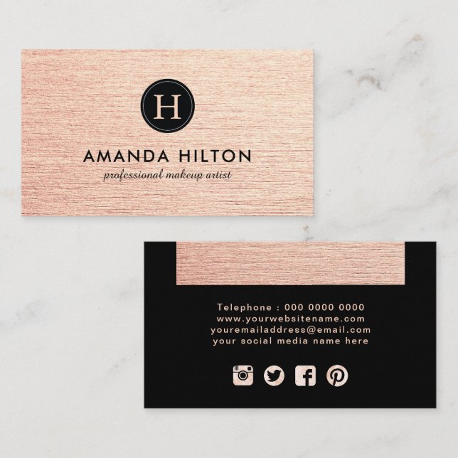 Glamourous Rose Gold Business Card Template (Front/Back)